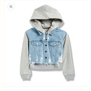 Tractr Indigo Crop Denim Jacket Combo With French Terry Sleeves Size Large